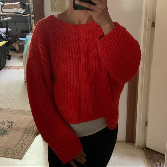Anthropologie Moth orange red cropped knit sweater - Picture 8 of 9